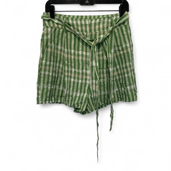 Cinq a Sept Flora Green Checkered Belted High Rise Shorts - Picture 2 of 10